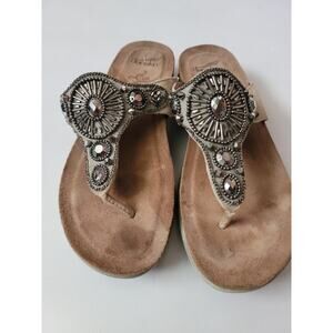 Dansko Pamela Light Gray Nubuck Jeweled Thong‎ Sandals Size EU 38